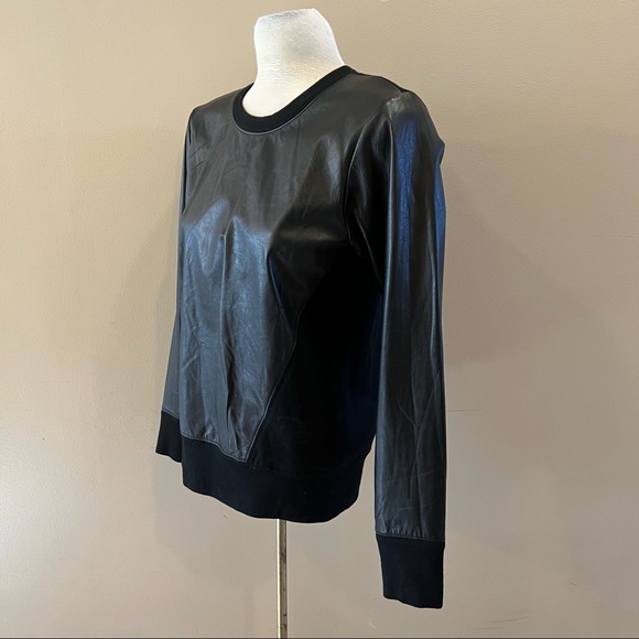 HELMUT LANG genuine leather and wool black long sleeve sweater - Picture 4 of 10